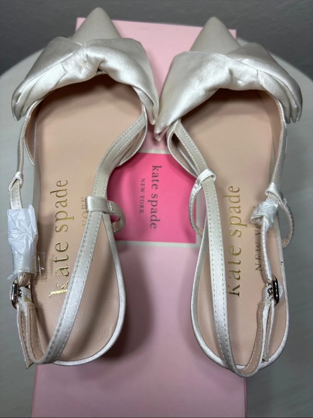 Kate Spade Marseille Ivory Satin Bow Slingback Kitten Heels 7.5B